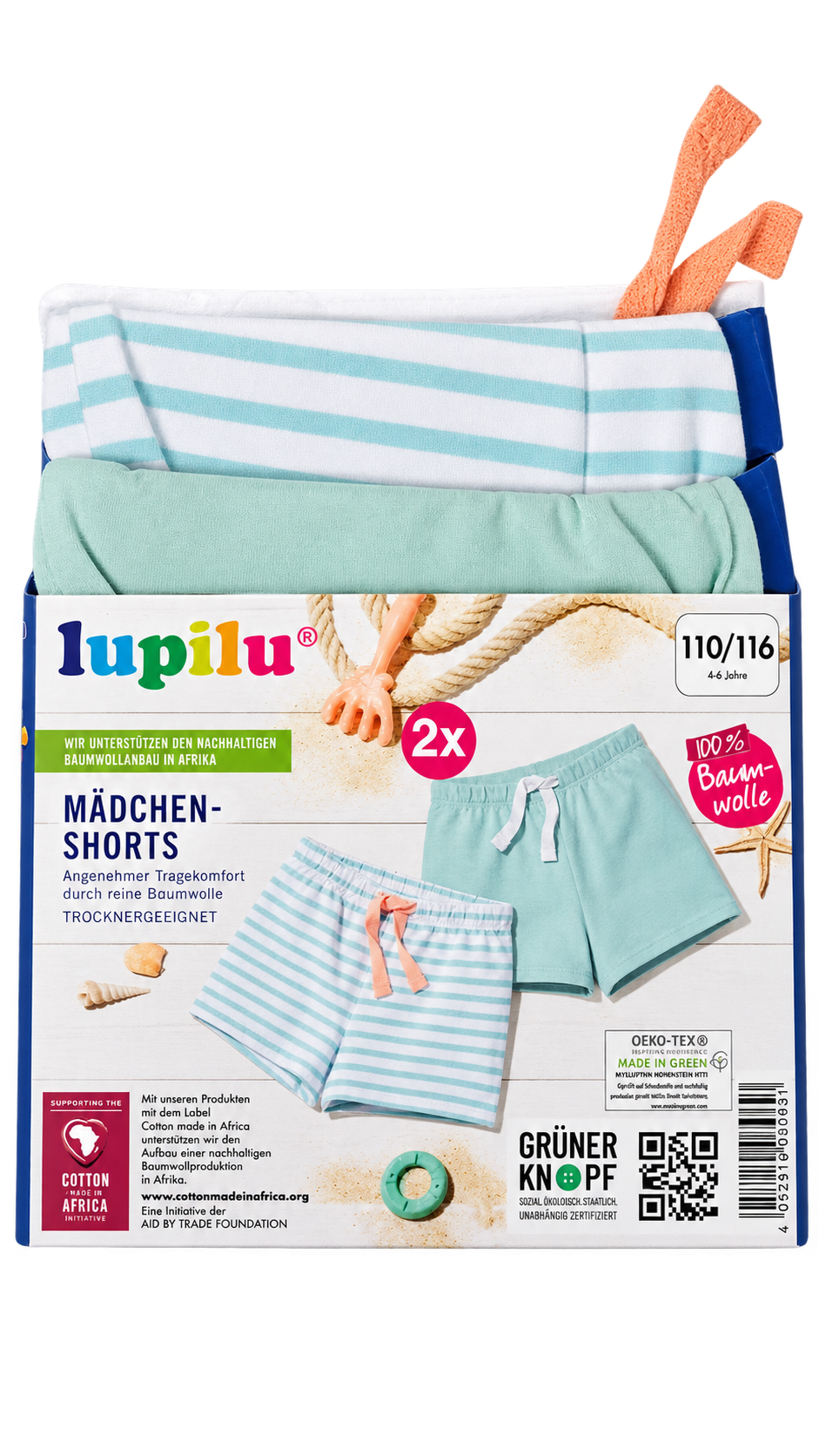 Lupilu Girls’ Cotton Shorts – 2 Pack