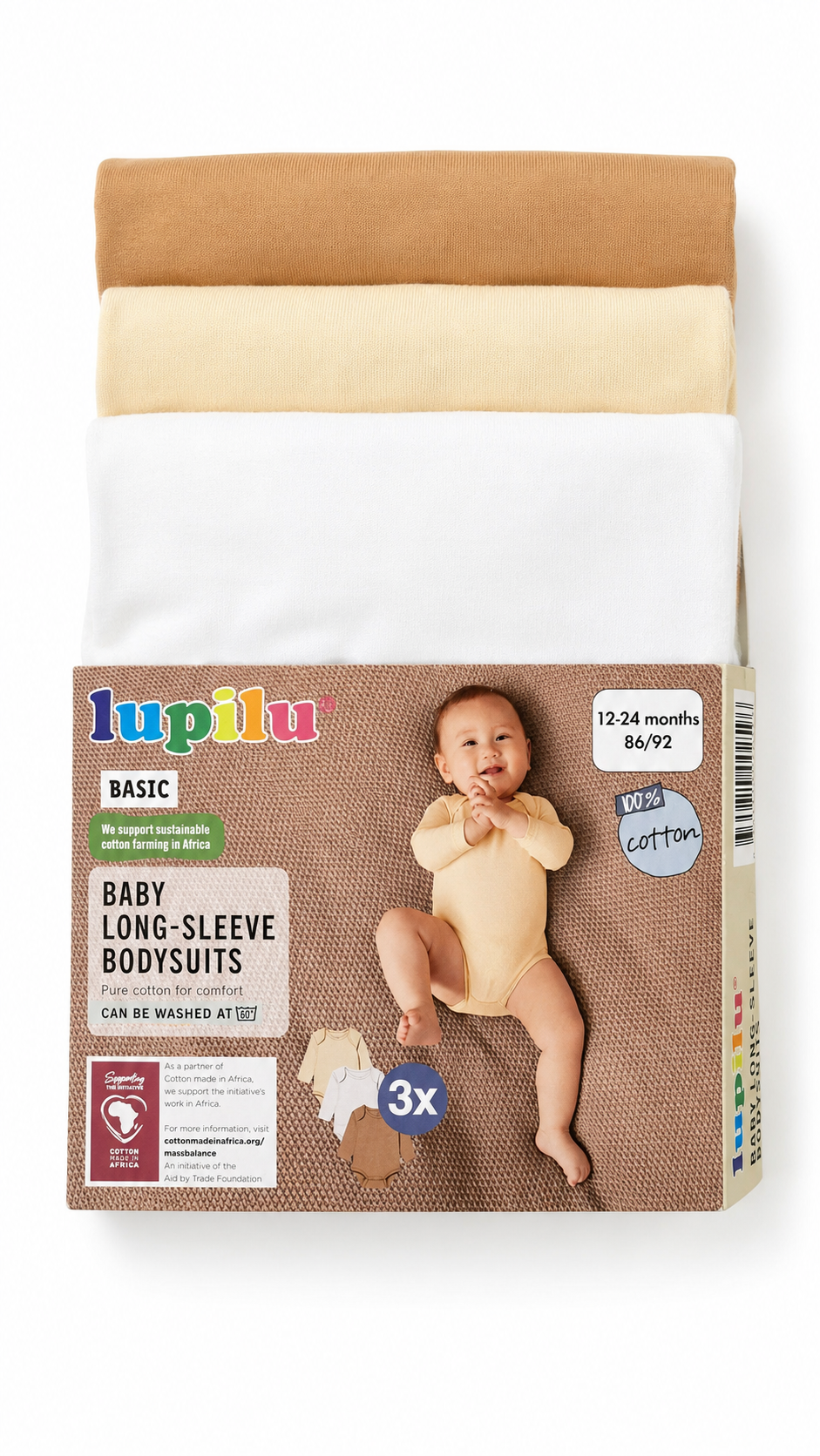 Lupilu Baby Long-Sleeve Bodysuits 3-Pack