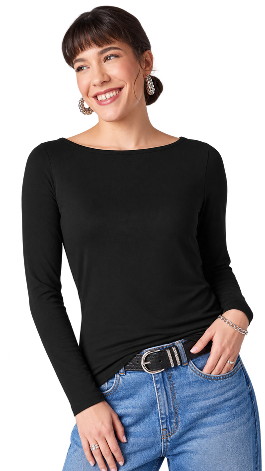 Esmara Women’s Black Long Sleeve Boat Neck Top