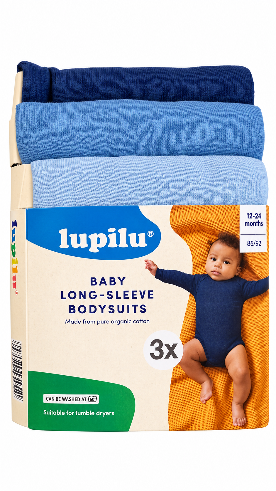 Lupilu Baby Long-Sleeve Bodysuits – 3 Pack