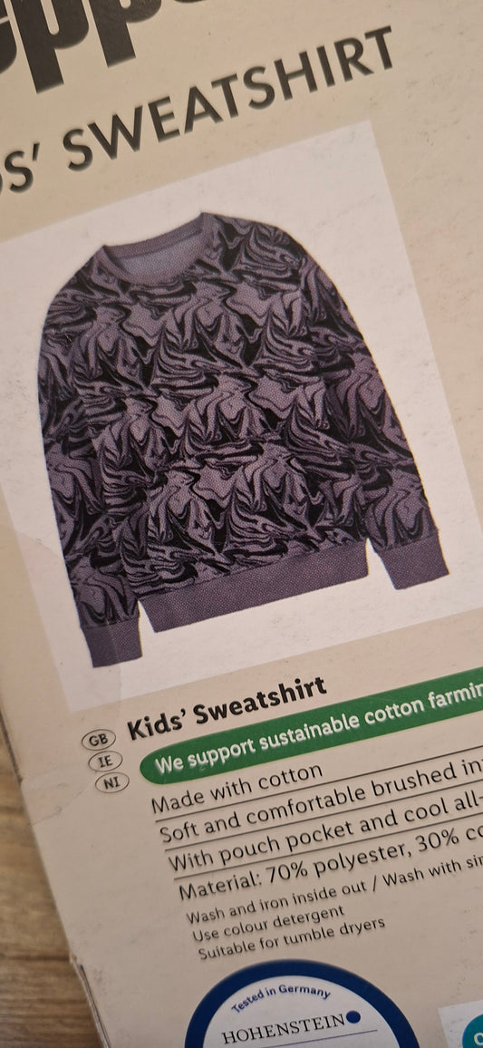 Pepperts Kids’ Sweatshirt – Grey Marble Print(fleece inside)