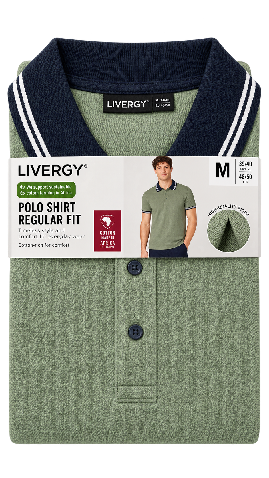 Livergy Men’s Regular Fit Polo Shirt – Olive Green