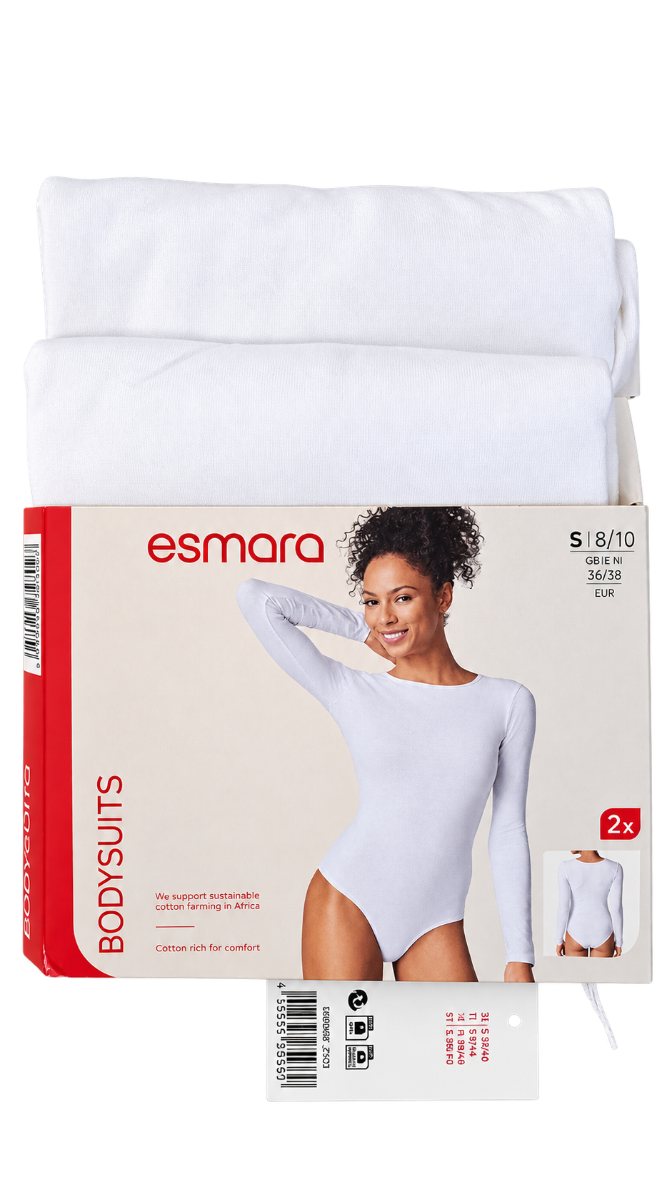 Esmara Women’s Long-Sleeve Bodysuits 2-Pack –White