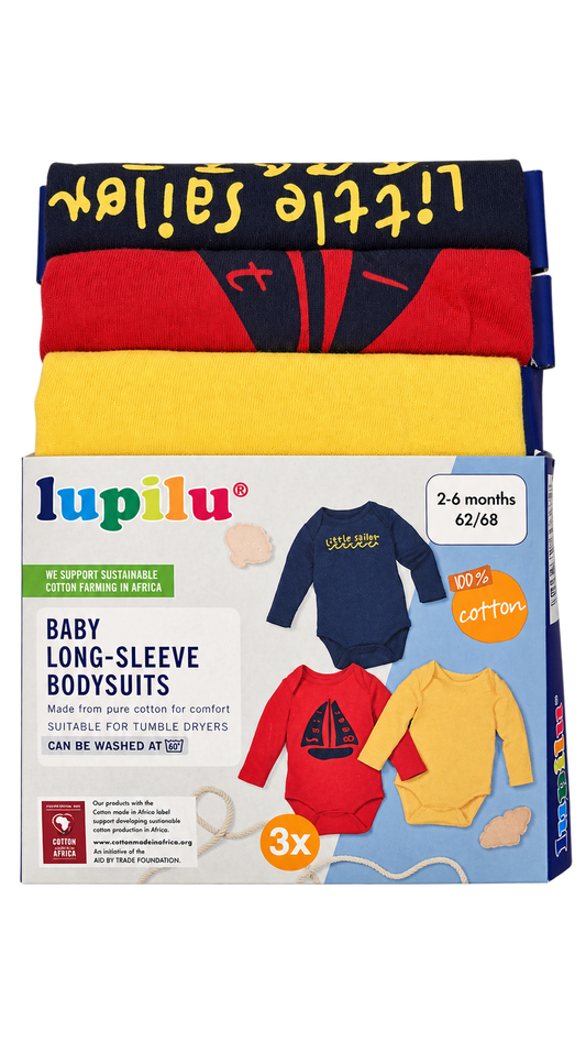 Lupilu Baby Organic Cotton Joggers 3-Pack+Lupilu Baby Long-Sleeve Bodysuits 3-Pack(3sets)