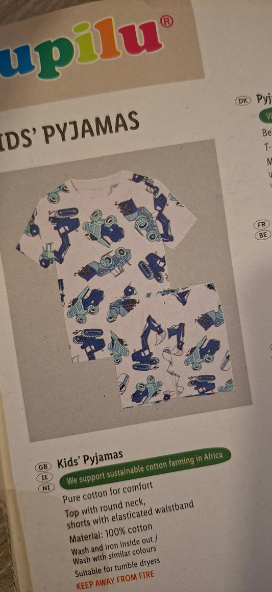 Lupilu Kids’ Vehicle Print Pyjama Set – White & Blue