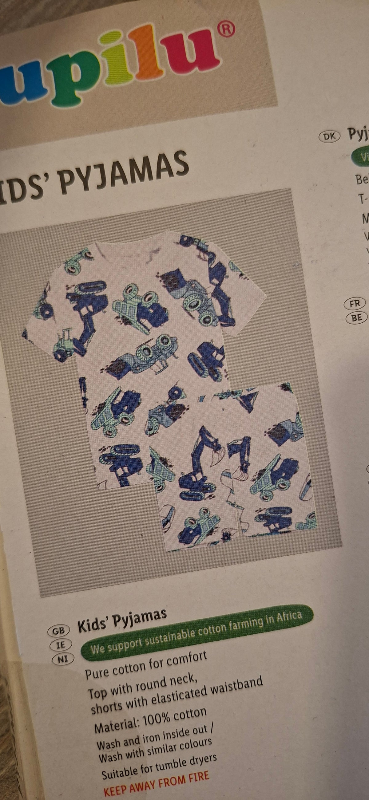Lupilu Kids’ Vehicle Print Pyjama Set – White & Blue