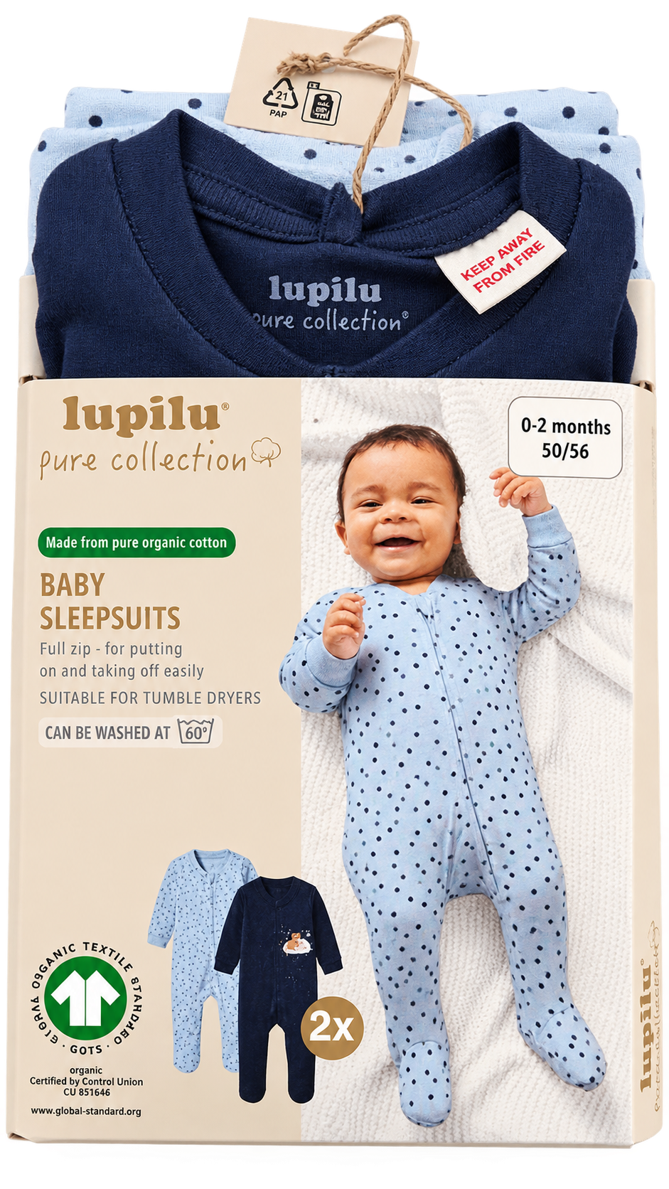 Lupilu Baby Organic Cotton Sleepsuits 2-Pack