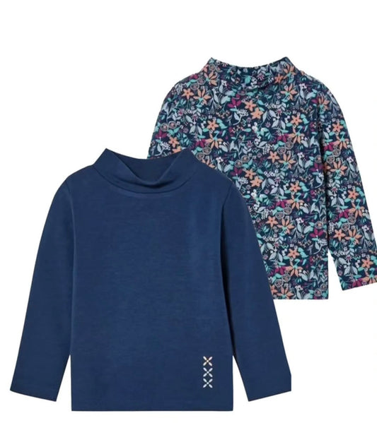 Lupilu Kids’ Thermal Long-Sleeve Tops 2-Pack – Navy & Floral