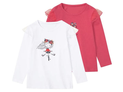 Lupilu Girls’ 2-Pack Long Sleeve Tops – Pink & White