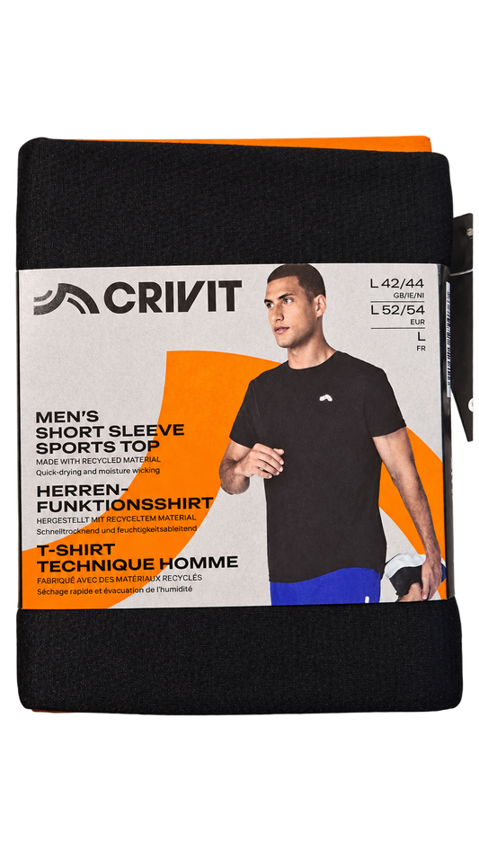 Crivit Men’s Short Sleeve Sports Top – Black