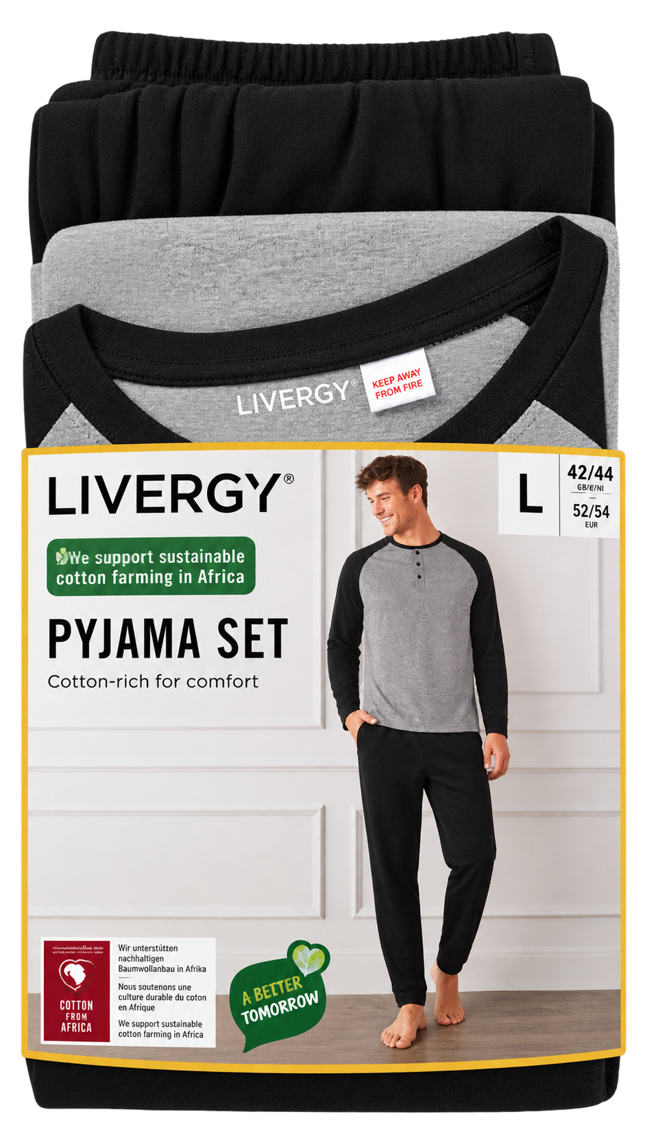 Livergy Men’s Pyjama Set – Grey & Black