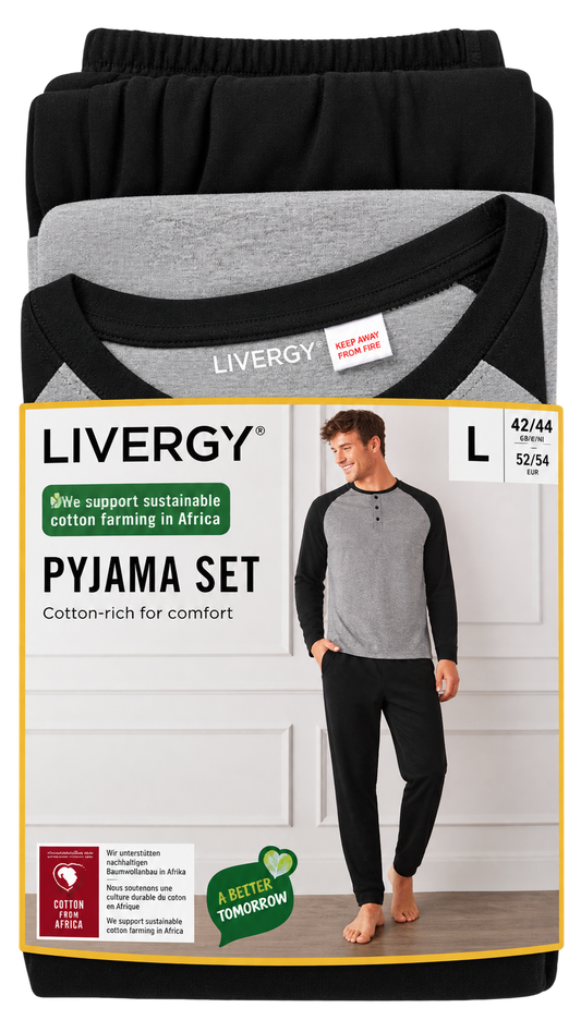 Livergy Men’s Pyjama Set – Grey & Black