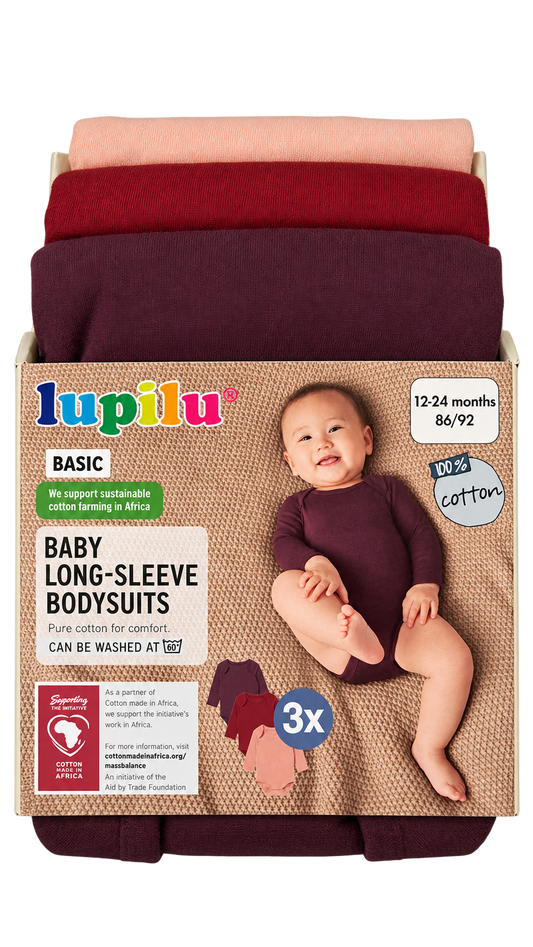 Lupilu Baby Long-Sleeve Bodysuits – 3 Pack