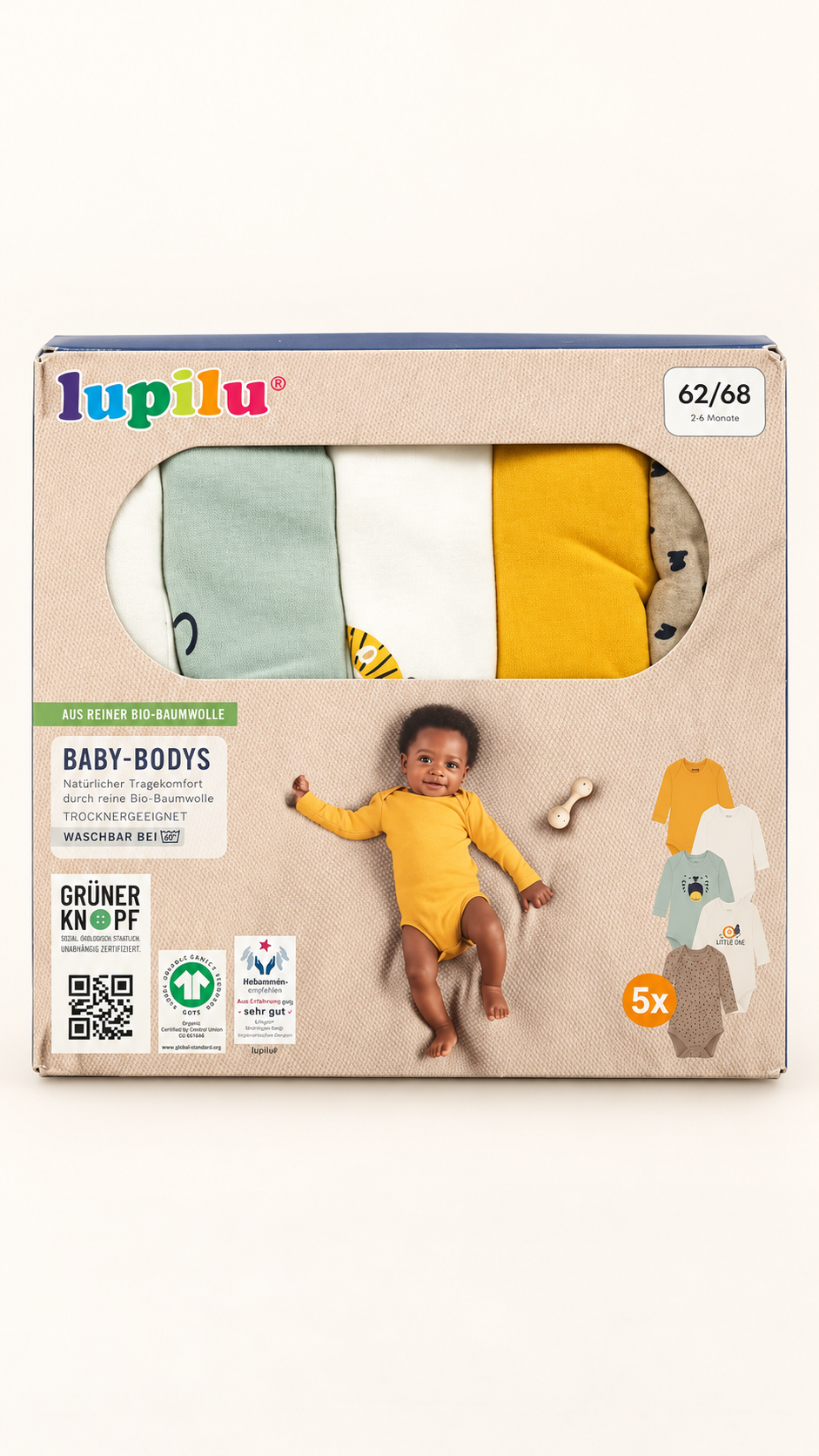 Lupilu Baby Long-Sleeve Bodysuits – 5 Pack
