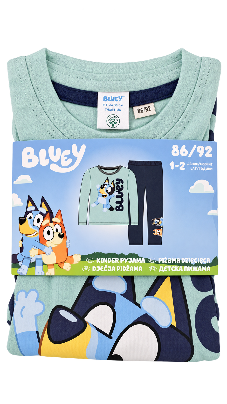 Bluey Kids’ Pajama Set – Mint & Navy
