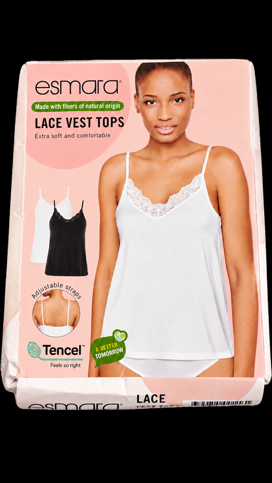 Esmara Women’s Lace Vest Tops 2-Pack – Black & White