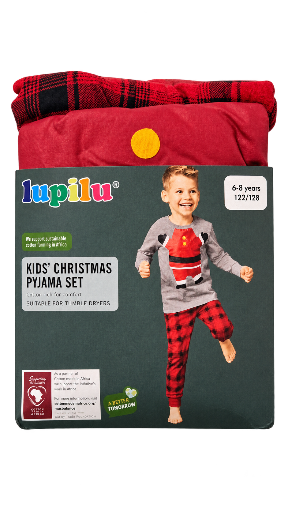 Lupilu Kids’ Christmas Pajama Set – Red & Grey