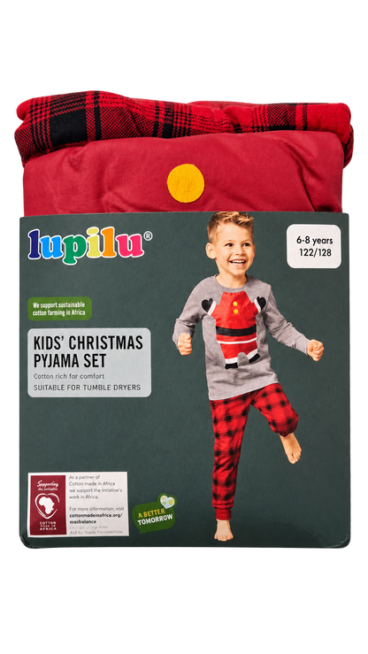Lupilu Kids’ Christmas Pajama Set – Red & Grey