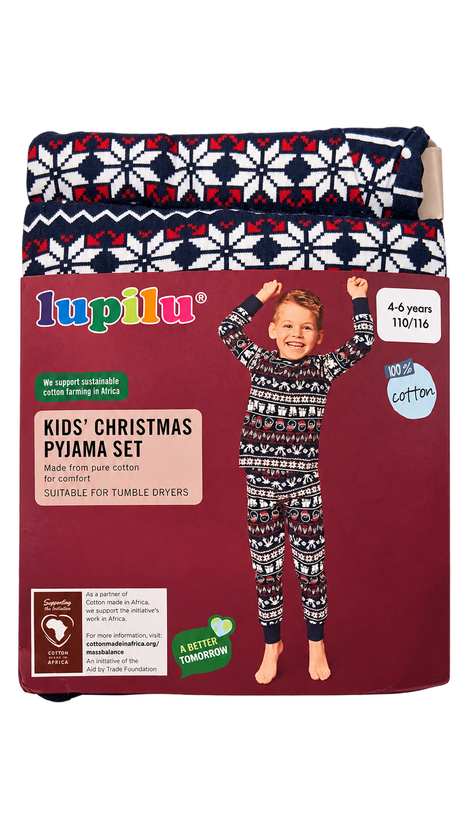 Lupilu Kids’ Christmas Pajama Set – Navy, Red & White