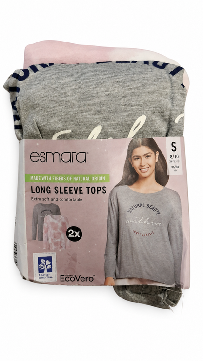 Esmara Women’s 2-Pack Long Sleeve Tops - Grey & Pink