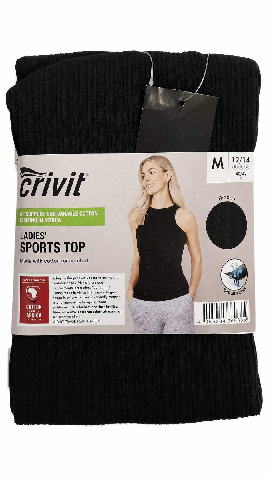 Crivit Ladies’ Ribbed Sports Top - Black