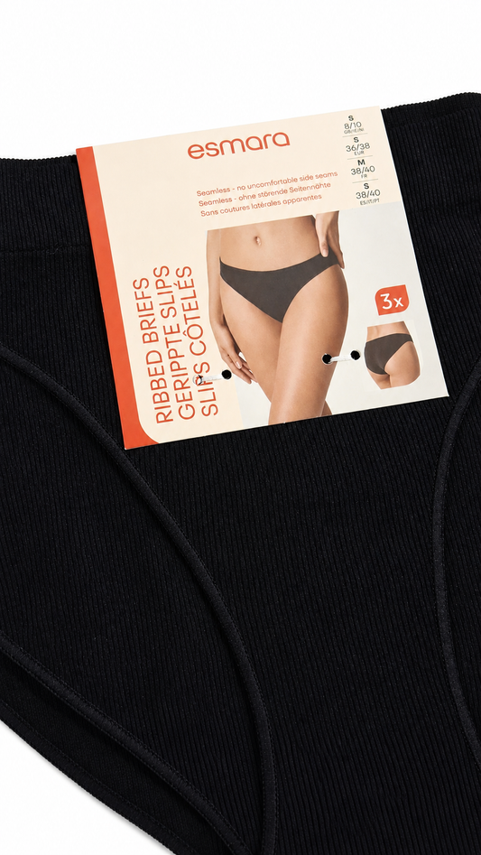 Esmara Women’s 3-Pack Ribbed Briefs - Black