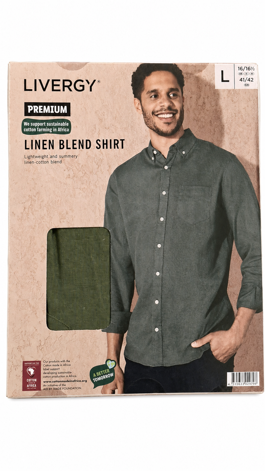 Livergy Premium Men’s Linen Blend Shirt - Olive Green