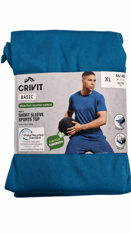 Crivit Men’s Short Sleeve Sports Top - Teal Blue