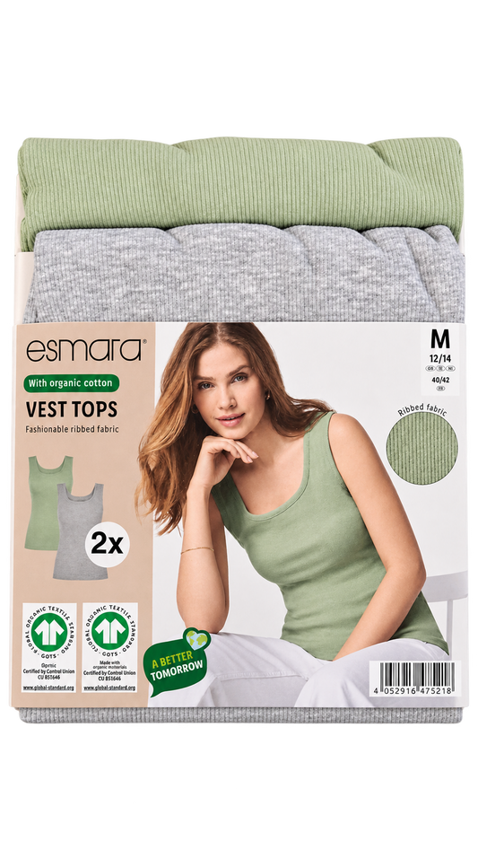 Esmara Women’s Ribbed Vest Tops – 2 Pack