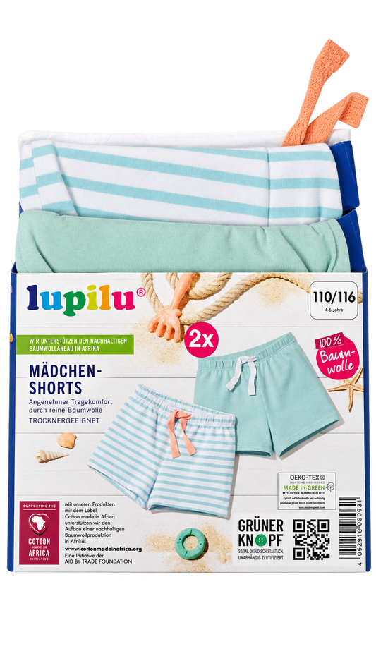 Lupilu Girls’ Cotton Shorts – 2 Pack