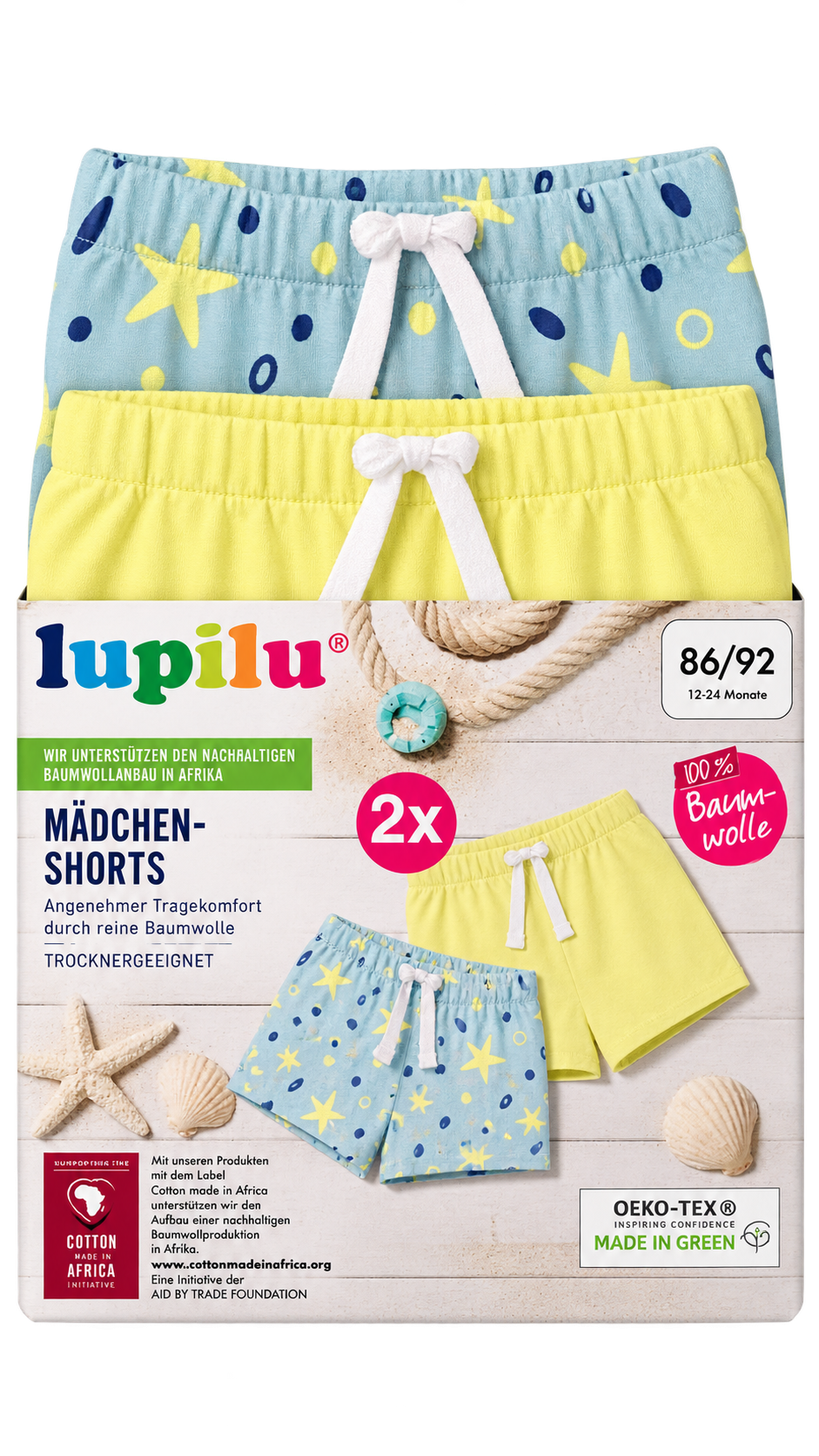 Lupilu Girls’ Cotton Shorts – 2 Pack