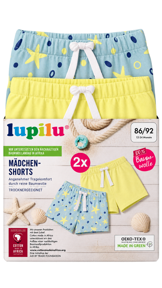 Lupilu Girls’ Cotton Shorts – 2 Pack