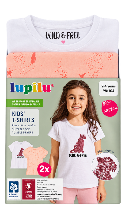 Lupilu Girls’ Cotton T-Shirts – 2 Pack