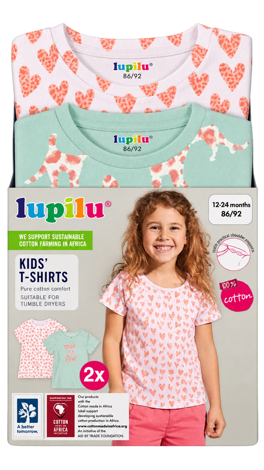 Lupilu Girls’ Cotton T-Shirts – 2 Pack