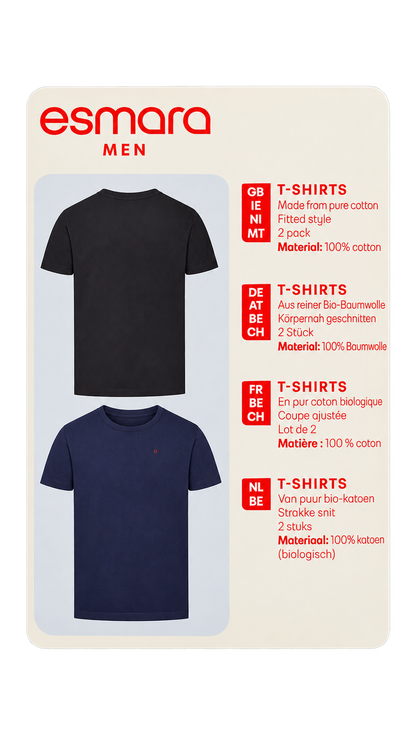 Esmara Men’s Organic Cotton T-Shirts – 2 Pack