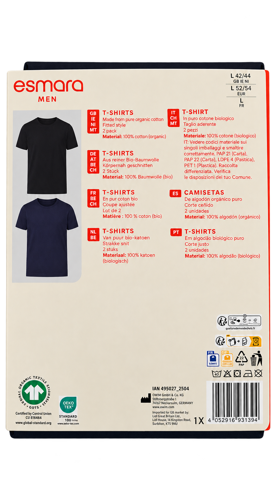 Esmara Men’s Organic Cotton T-Shirts – 2 Pack