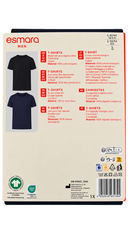 Esmara Men’s Organic Cotton T-Shirts – 2 Pack