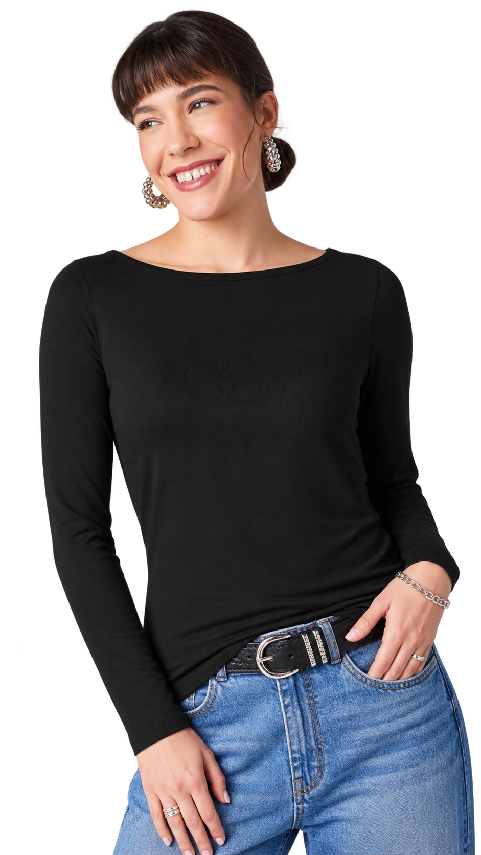 Esmara Women’s Black Long Sleeve Boat Neck Top