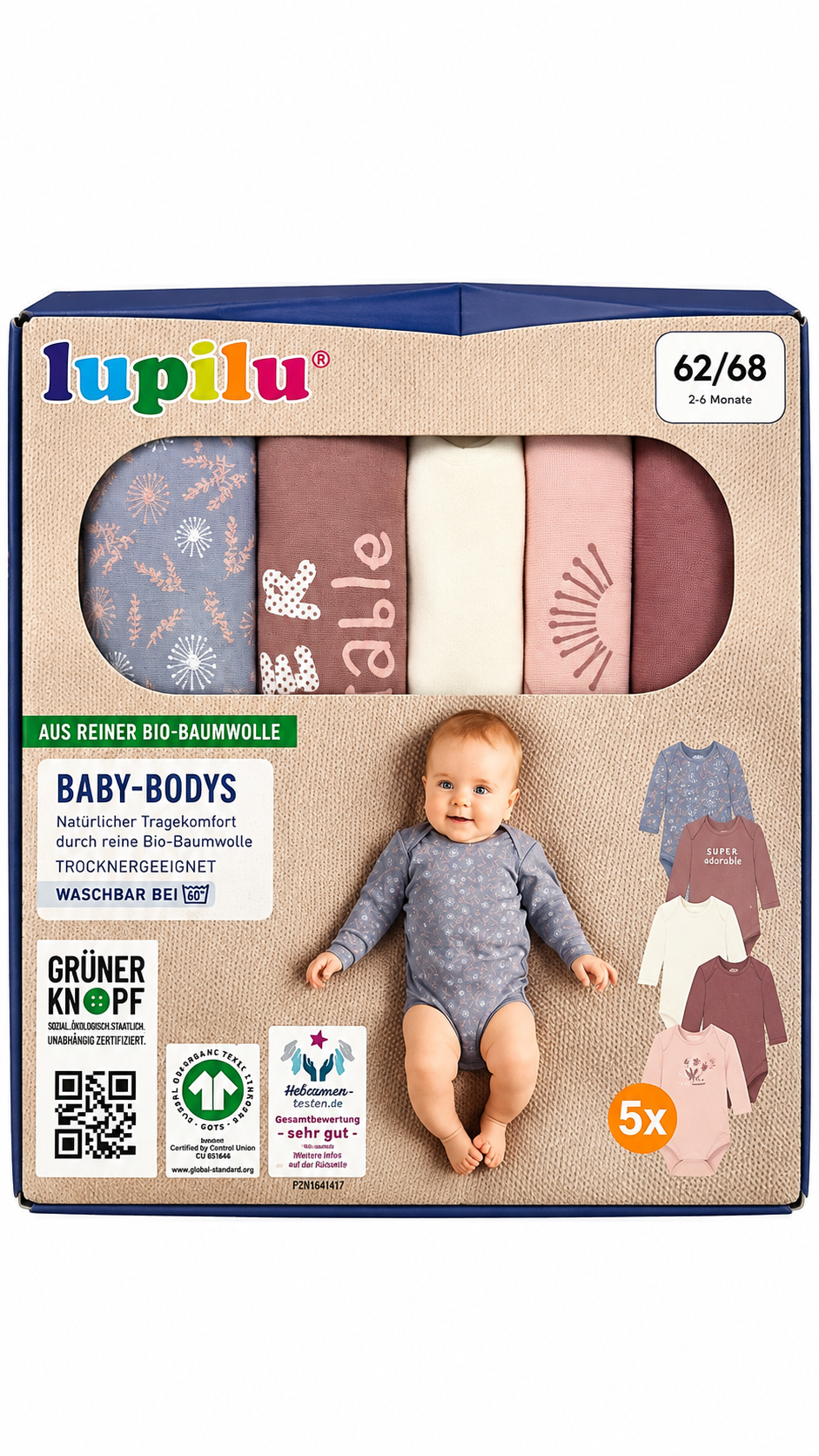 Lupilu Baby Long-Sleeve Bodysuits – 5 Pack