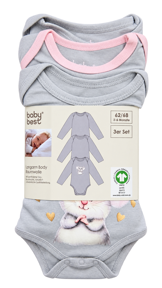 Baby Best Long-Sleeve Bodysuits 3-Pack – Grey