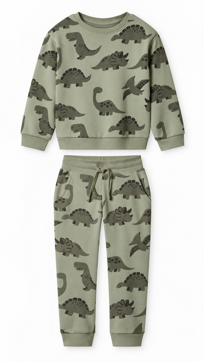 Lupilu Kids’ Dinosaur Sweat Set – Sage Green