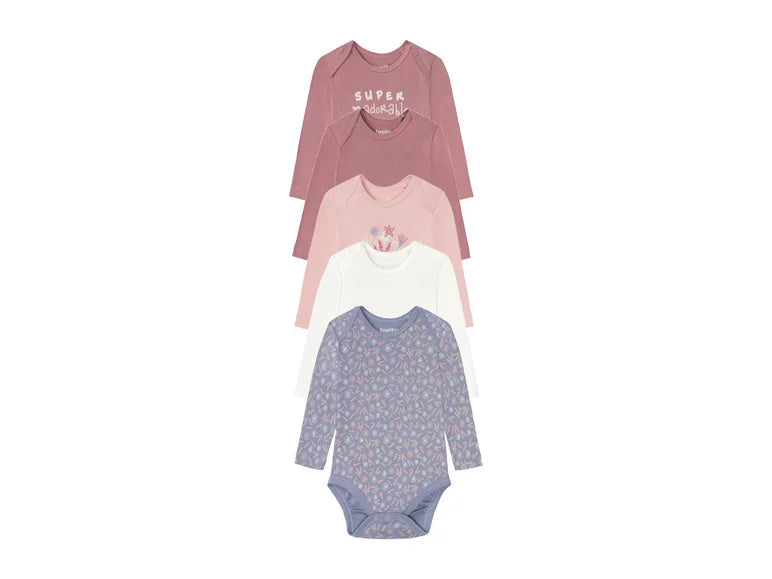 Lupilu Baby Long-Sleeve Bodysuits – 5 Pack