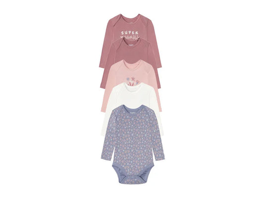 Lupilu Baby Long-Sleeve Bodysuits – 5 Pack