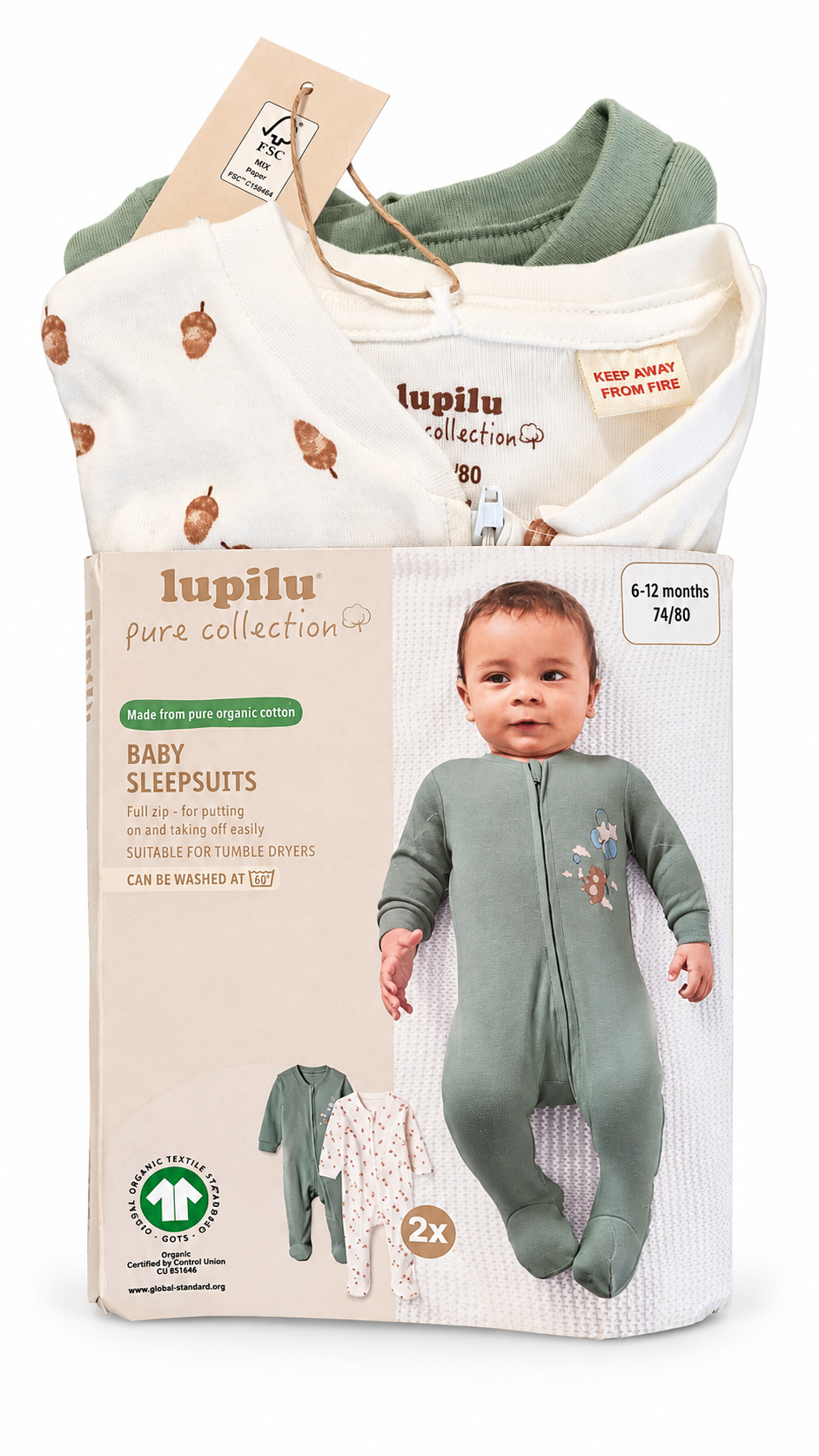 Lupilu Pure Collection Baby Sleepsuits – 2 Pack