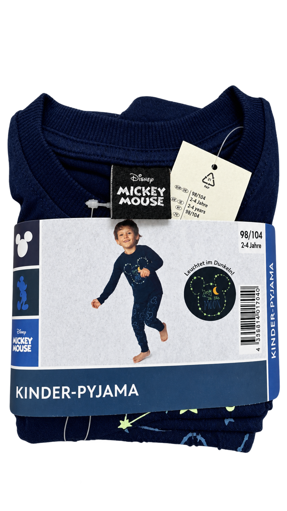 Disney Mickey Mouse Kids’ Glow-in-the-Dark Pyjama Set – Navy