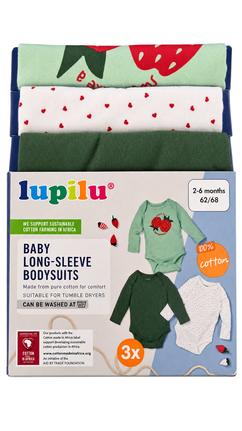 Lupilu Baby Long-Sleeve Bodysuits 3-Pack