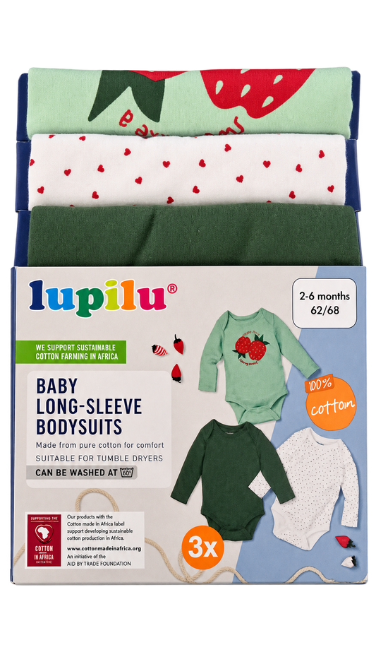 Lupilu Baby Long-Sleeve Bodysuits 3-Pack