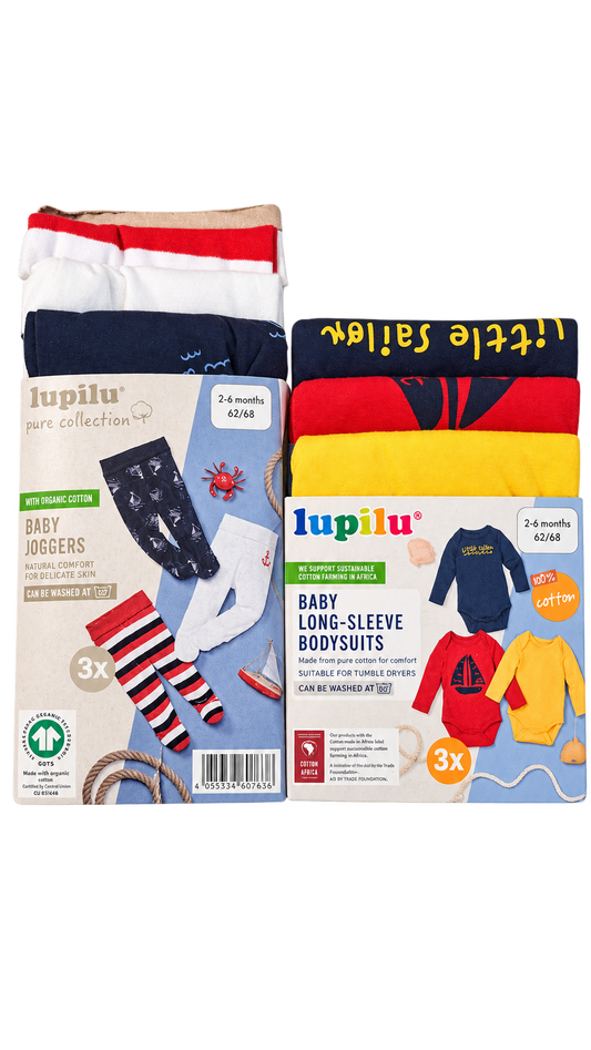 Lupilu Baby Organic Cotton Joggers 3-Pack+Lupilu Baby Long-Sleeve Bodysuits 3-Pack(3sets)