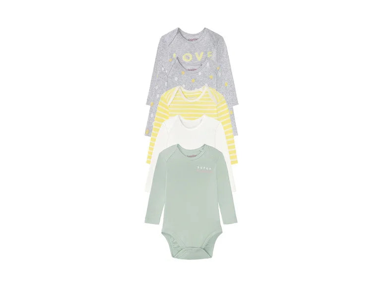 Lupilu Baby Long-Sleeve Bodysuits – 5 Pack