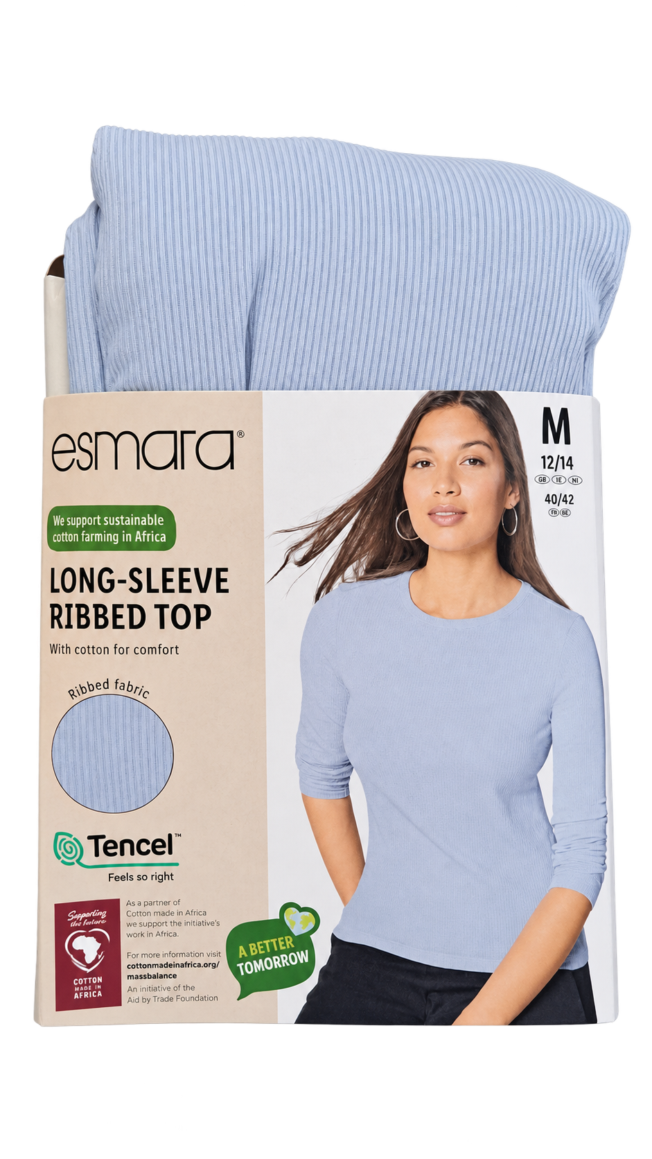 Esmara Women’s Long-Sleeve Ribbed Top – Light Blue
